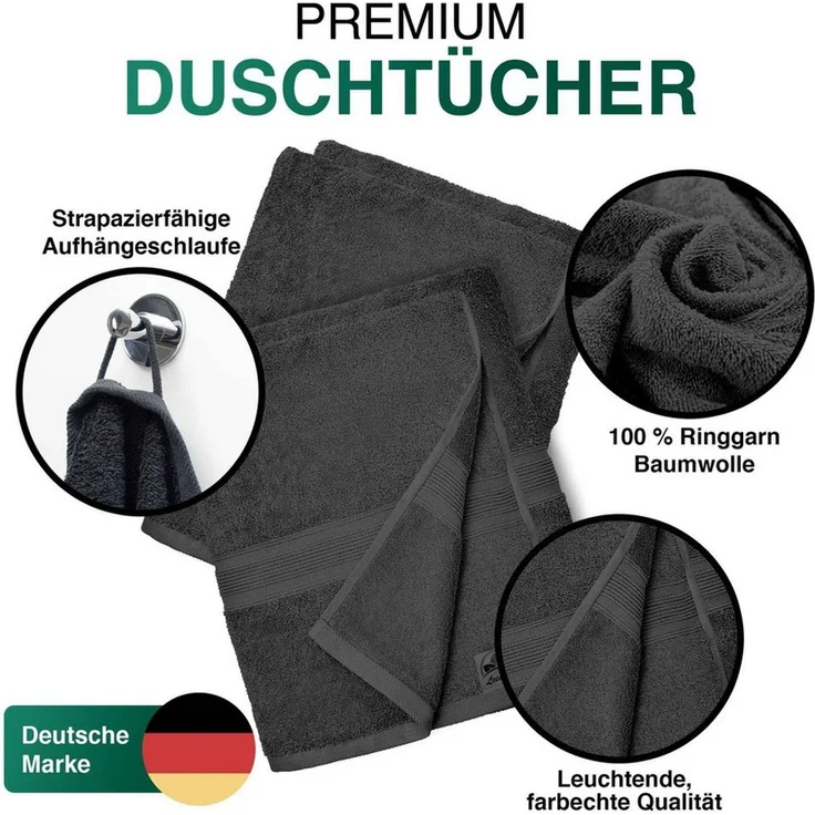 leevitex® Duschtücher 2er-Set, 70x140 cm, 100% Baumwolle, saugstark und fusselfrei, Frottee (Set, 2-St), OEKO-TEX® STANDARD 100 zertifiziert, gestreifte Bordüre – Bild 3