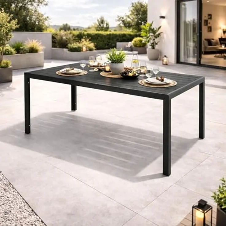 XL Non-Wood Gartentisch Outdoortisch Aluminium Anthrazit / Grau 180x90cm