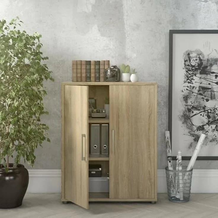 Dmora - Kommode Leocadie, Wohnzimmerbuffet, Wohnzimmer-Sideboard, Moderne Küchen-Speisekammer, 89x40 h113 cm, Eiche – Bild 2