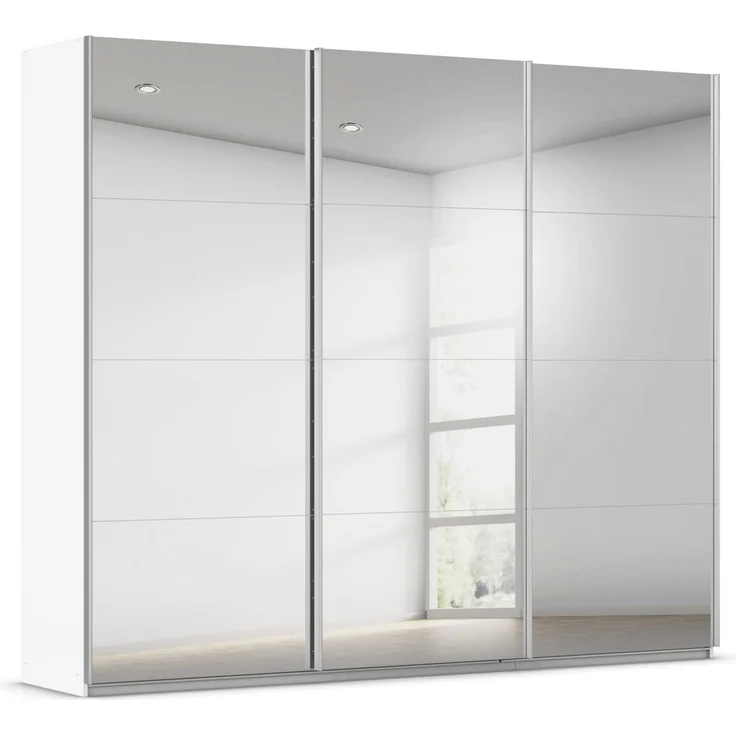 Rauch Möbel KULMBACH, Schwebetürenschrank, Farbe Weiß, Breite 271 cm | Kleiderschrank mit Schwebetüren, Schiebetüren, 3-türig, mit Spiegel, Zubehör Basic, Schlafzimmer, Jugendzimmer, Garderobe