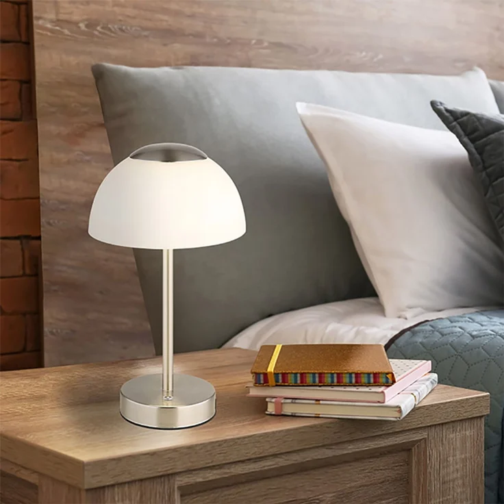 LED Tischleuchte, Glas opal, Touchdimmer, CCT, Akku, H 28 cm – Bild 4