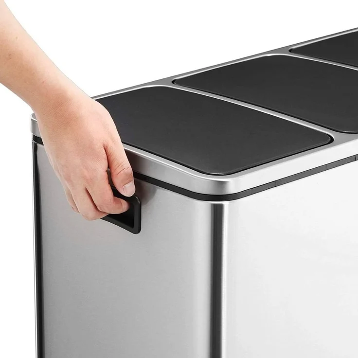 Songmics Mülleimer mit Deckel mit langsamem Verschluss, Inneneimern & Griffen, Silber, 3 Fächer, 3x18 Liter – Bild 3