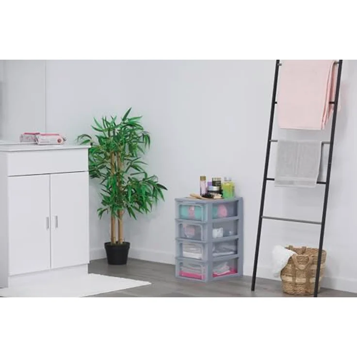 Iris Ohyama, Kunststoff Schubladenbox mit 4 flachen Schubladen, Grau, Easy-Pull-System, A4, A5 & A6 Format, Schreibtisch Organizer für Büro, Schule, Schreibwaren, BPA-frei, Schubladenschrank, OCH-2004 – Bild 2