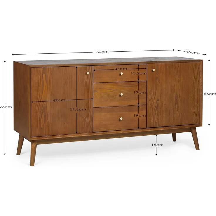 Julian Bowen Lowry großes Sideboard, Holz, Kirschesche, 76 x 150 x 45 cm, Cherry Ash – Bild 2