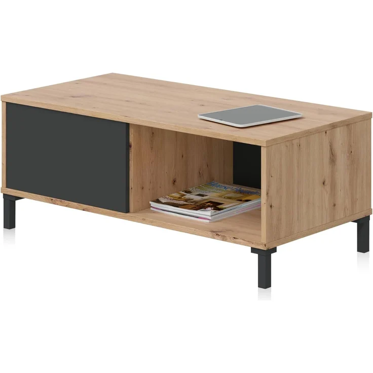 Habitdesign Couchtisch, Melamin Holz, Eiche Nodi und Anthrazit, Pequeña – Bild 1
