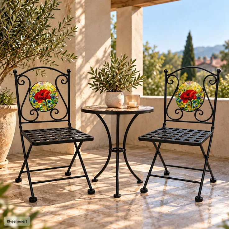 HTI-Living Gartenstuhl 2er Set Gartenstühle Celia klappbar Schwarz mit Mohnblume Motiv (2er Set) – Bild 2
