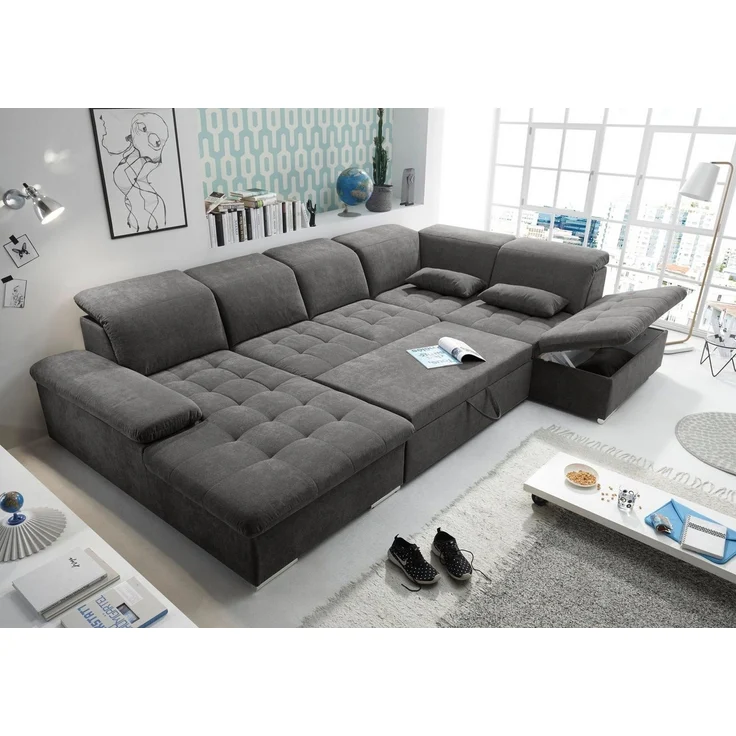 ED EXCITING DESIGN Wohnlandschaft Wayne U-Form, mit Bettfunktion, Bettkasten, Nierenkissen, frei im Raum stellbar etc. – Bild 2