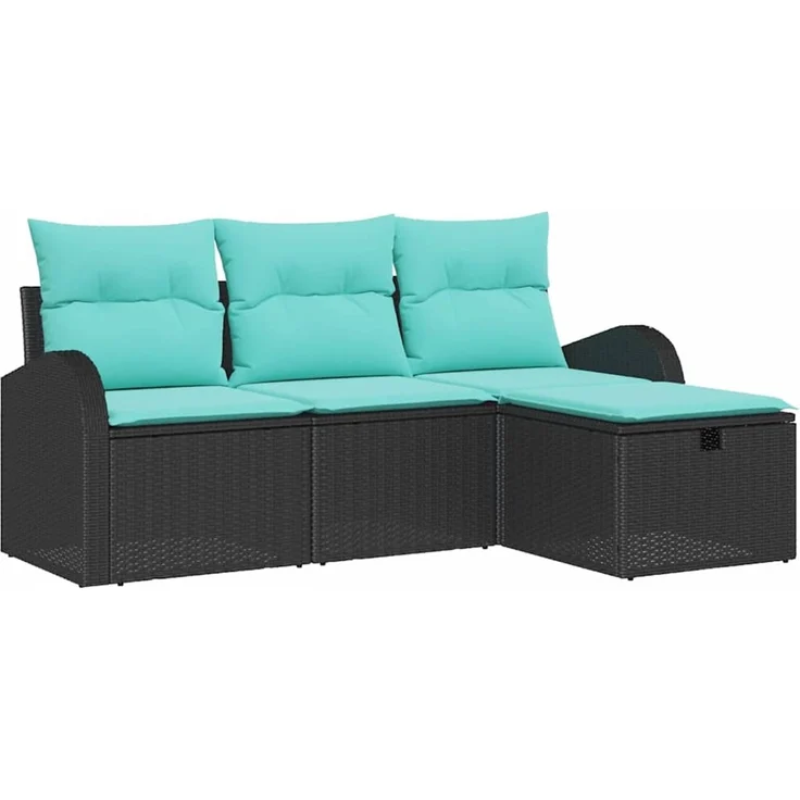 vidaXL Gartensofa-set mit Kissen 4 pcs Schwarz Poly-Rattan 3360387 – Bild 2