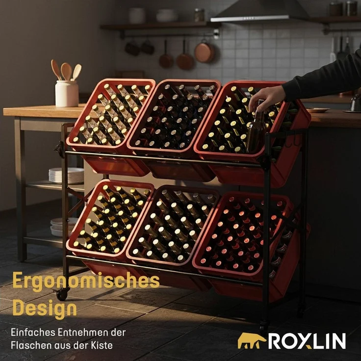 Roxlin Ablageregal Getränkekistenregal für 3/6 Kisten – Metallregal mit Ablage 300 kg, 06-tlg. – Bild 2