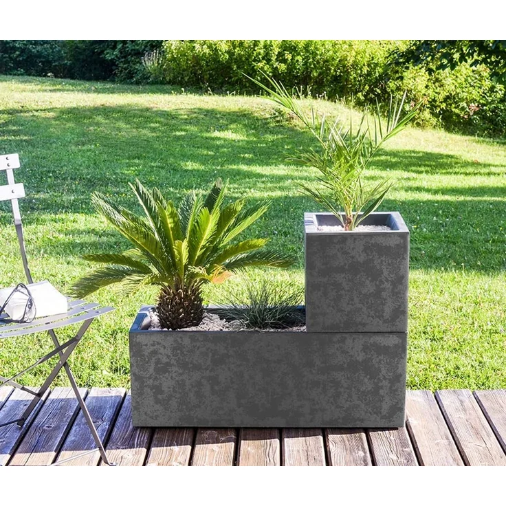 ONDIS24 Blumentopf Pflanzkübel rechteckig Vulkan Blumenkasten, mit Wasserspeicher Blumenkübel Basalt 57L+21L – Bild 2