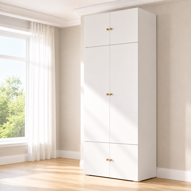 Abrihome Kleiderschrank Hochschrank, Weiß, 90x50x200 cm, 1 Kleiderstange, 5 Staufächer – Bild 8