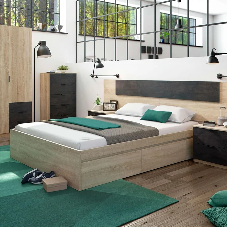 Habitdesign, Kommode mit 5 Schubladen – moderner Sinfonier in Eiche & Rostoptik, platzsparender Schubladenschrank für Schlafzimmer oder Büro, Maße: 60 x 110 x 40 cm (B x H x T), Modell Alaya – Bild 9