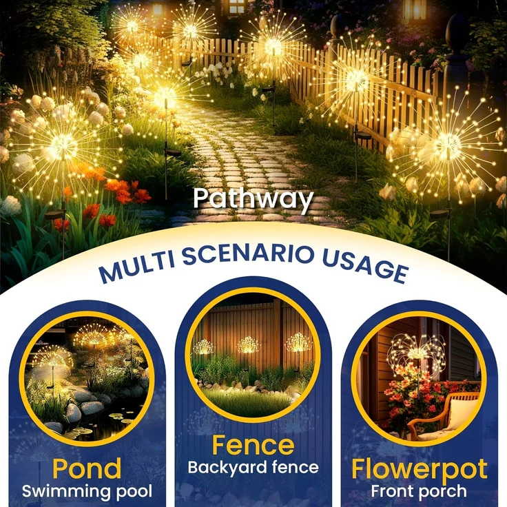GIGALUMI Solarleuchten für Außen,2 Stück 120 LED Pusteblume Solarlampen, Feuerwerk Solarleuchten Wetterfestfür Außen Garten Balkon Terrasse Blumenkästen Hof Deko – Bild 4