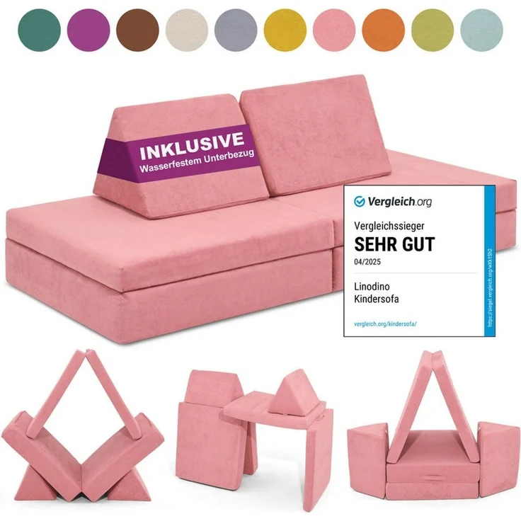 Linodino Kindersofa Spielsofa I aus Schaumstoff Bausteine I Spielcouch für Kinder, Wasserfeste Unterbezüge, Waschbare Chenille Bezüge 30° – Bild 5