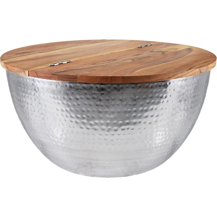 riess-ambiente Couchtisch ORIENT STORAGE Ø60cm natur / silber (Einzelartikel, 1-St), Wohnzimmer · rund · Massivholz · Metall · mit Stauraum · Hammerschlag – Bild 1