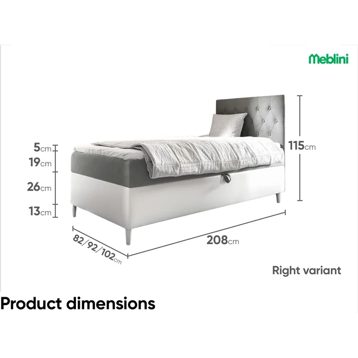 MEBLINI Kinderbett mit Bettkasten FILIPPO 1 80x200 Rechts – H3/Grau Samt Gepolstert Einzelbett mit Matratze - Polsterbett mit Stauraum - Bett mit Kopfteil – Stauraumbett – Bild 6