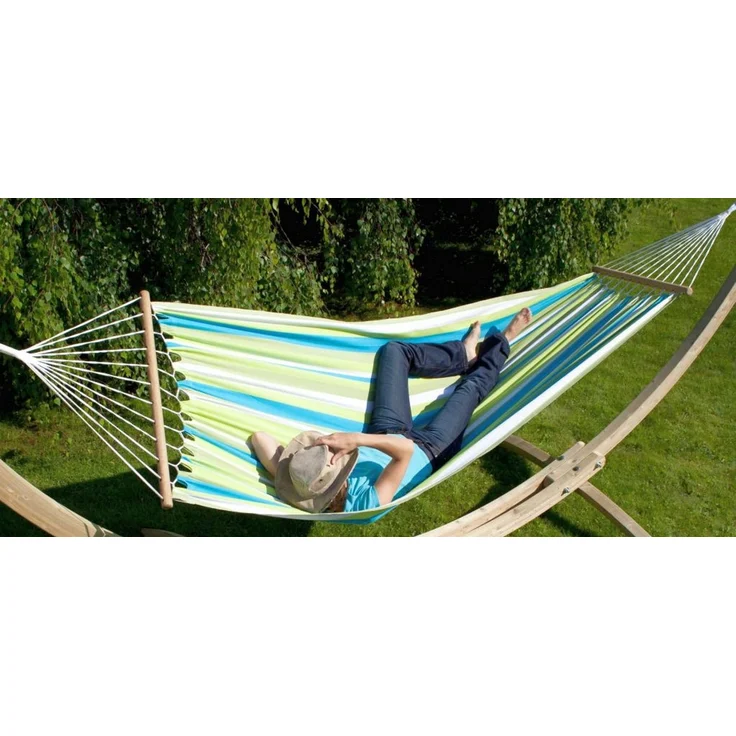 MacaMex DoppelstabHängematte Caribe Grande Beach, Baumwolle, wetterfest, grün, 130 cm x 380 cm – Bild 6