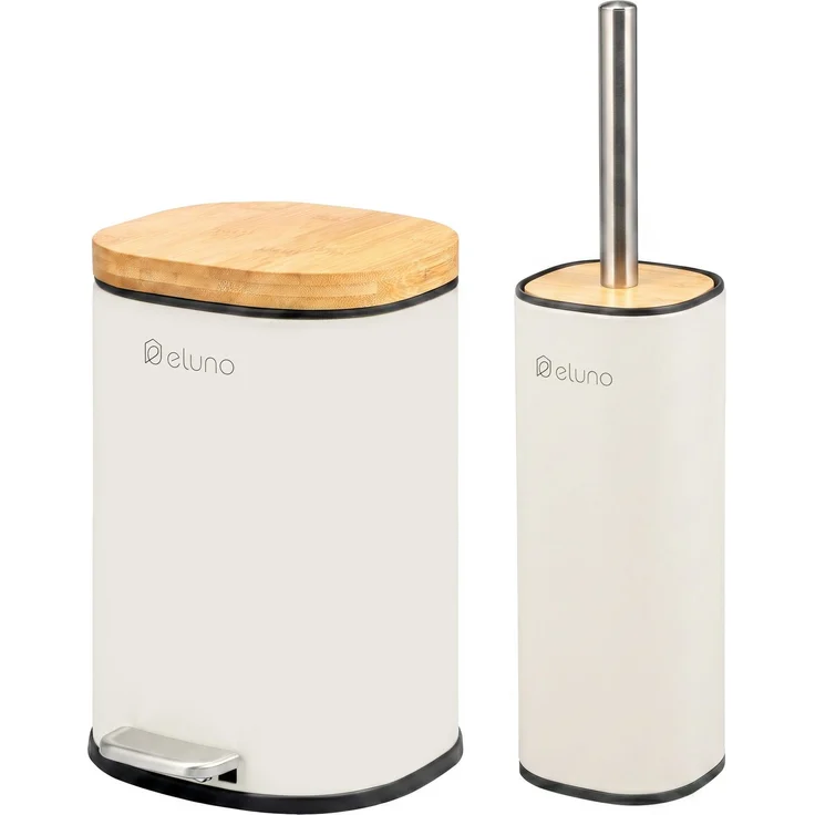 eluno Badezimmer Zubehör Set FRAMURA 2tlg. bestehend aus 1 Kosmetikeimer, 1 WC-Garnitur, Metall, Beige – Bild 1