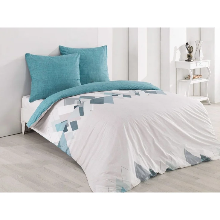 Buymax Bettwäsche Wende-Bettwäsche, Premium, Renforce: 100% Baumwolle, 3 teilig, 200x220 cm, Bettbezug-Set, mit Reißverschluss, Weiß Türkis – Bild 1