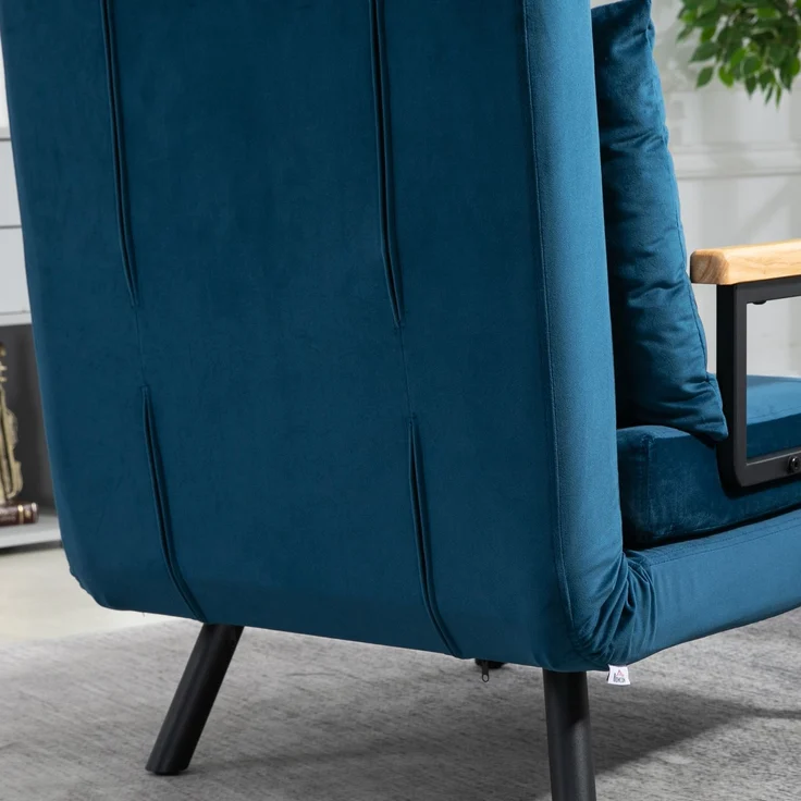 HOMCOM Relaxsessel mit Bettfunktion, Polstersofa mit verstellbarer Rückenlehne, Gästebett, Blau Samt, 63 x 73 x 81 cm – Bild 8