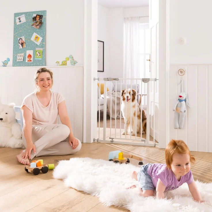 Hauck Autoclose'n Stop 2 Türschutz-/Treppengitter, Magnetverschluss, automatisch selbstschließend, Sichtindikator, beidseitig zu öffnen, 75-80 cm, bis 122 cm erweiterbar, ohne Bohren, Metall, weiß – Bild 2