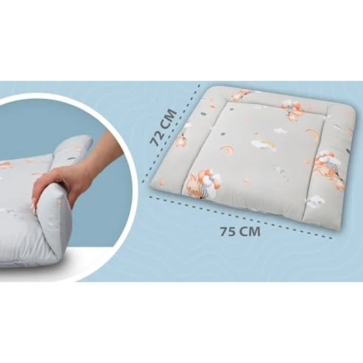 Wickelauflage Wickelunterlage aus Baumwolle 75x72 cm - Weich und waschbar Wickelunterlage für Babys Wickelmatte aus Stoff für Wickeltisch Wickelkommode oder Waschmaschine 75x72 Kaninchen – Bild 4