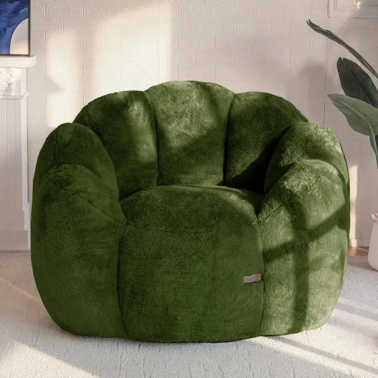 Sitzsack Memory Foam Füllung Kunstfell XXL Oliv 105*105*78