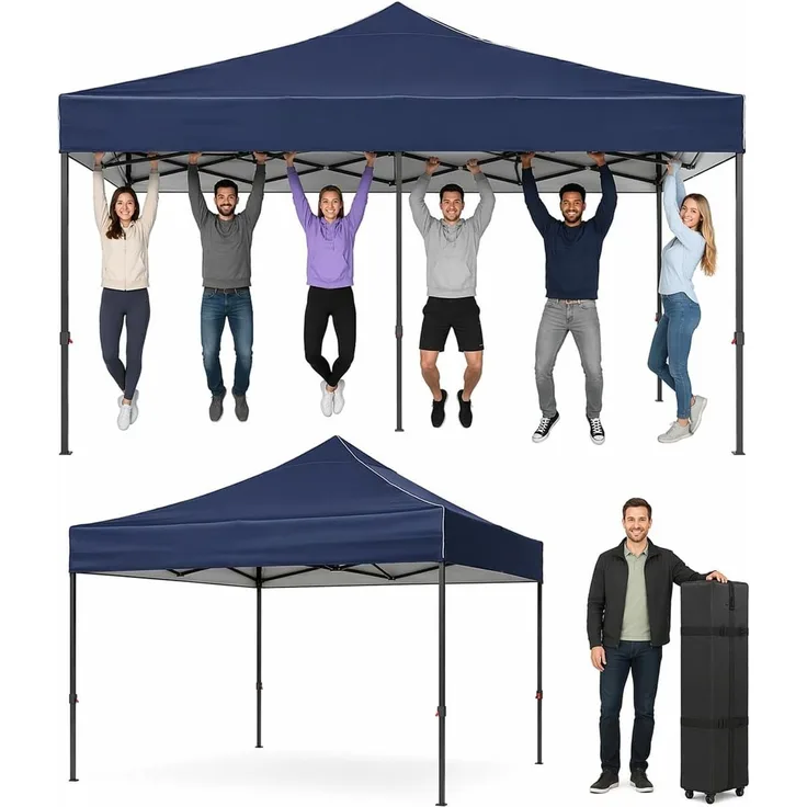Aoxun Faltpavillon 3x3m Wasserdicht Stabil, Pop Up Pavillon mit Handtasche, UV-Schutz 50+ Gartenzelt Inkl. Rolltasche, Sandbags, Partyzelt Fuer Camping, Strand, Hochzeit und Outdoor Shelter, Blau