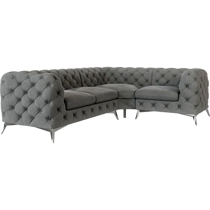 S-Style Möbel Ecksofa Chesterfield Kalina mit Silber Metall Füßen, mit Wellenfederung