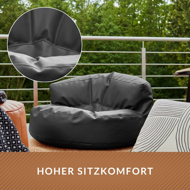 Green Bean Sitzsack Sofa aus Kunstleder mit EPS Perlen Füllung - Lounge im Sitzsack-Design 90 x 50 cm mit ergonomischer Rückenlehne - Dunkelblau – Bild 5