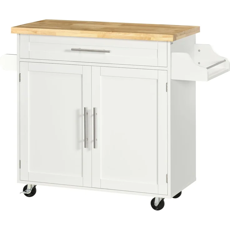JARDJ Küchenwagen Servierwagen Kücheninsel, 1 Gewürzregal, 1 Handtuchhalter, 109 cm x 40 cm x 89 cm, Weiß – Bild 2