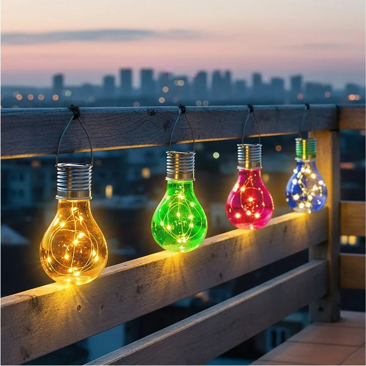 Spetebo LED Solarleuchte Kunststoff Solar Glühbirne 4er Set 15 cm - in gelb, grün, pink, blau, Solarbetrieben, LED wechselbar, warm weiß, Praktische Einschlatautomatik – Bild 5