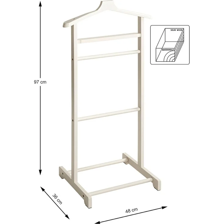 Haku Herrendiener Anzugständer aus Bambus, cremeweiß lackiert, Stummer Diener fürs Schlafzimmer, 48x36x97 cm – Bild 6