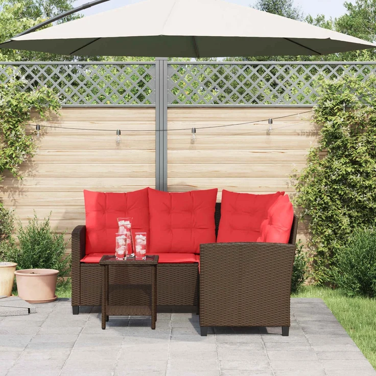 vidaXL Outdoor-Sofagarnitur 2 stk. 5-Sitzanzahl Braun und Rot 4103878 – Bild 4