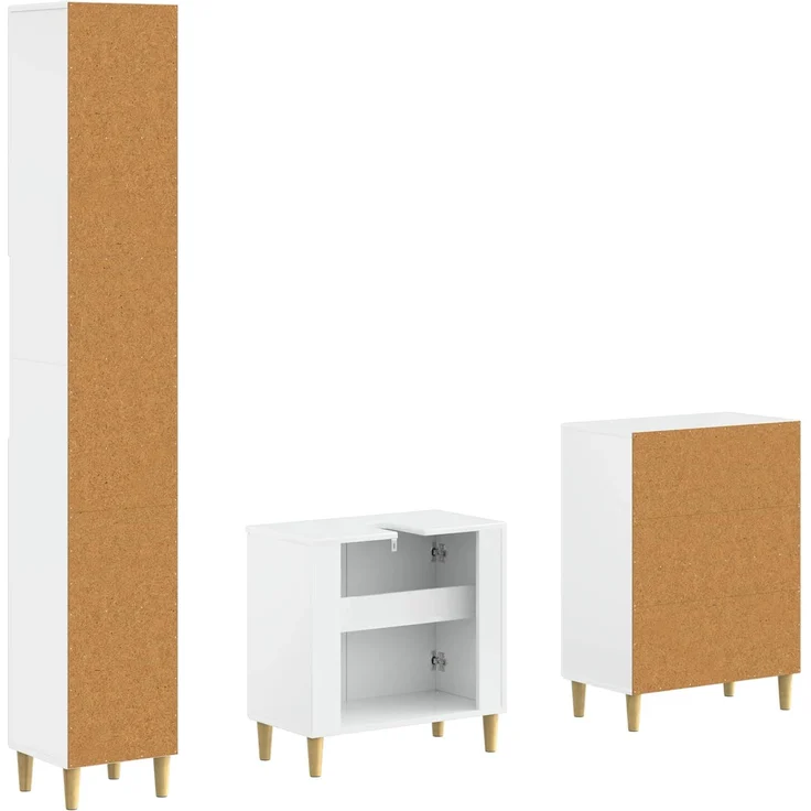 vidaXL 3-teiliges Badezimmer-Schranksystem DELFT Hochglanz Weiß 3417463 – Bild 5