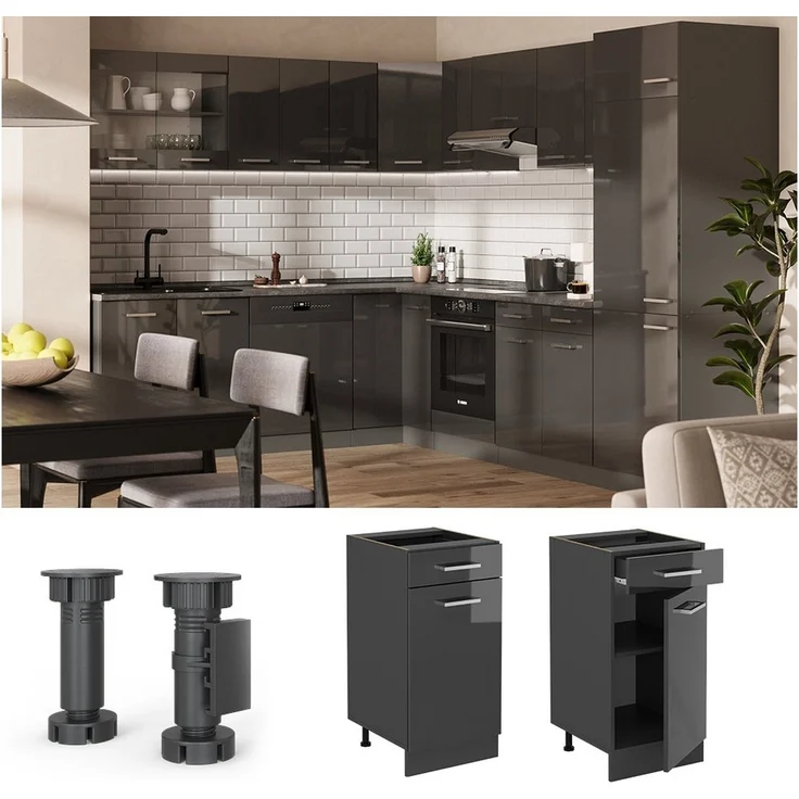 Küchenunterschrank R-Line Anthrazit Hochglanz 40 cm , AP Anthrazit Vicco – Bild 3