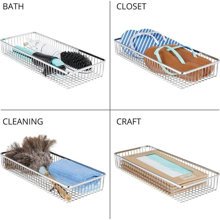 mDesign Schubladenkasten Aufbewahrungskorb Organizer 4er Set Metall Silber – Bild 5
