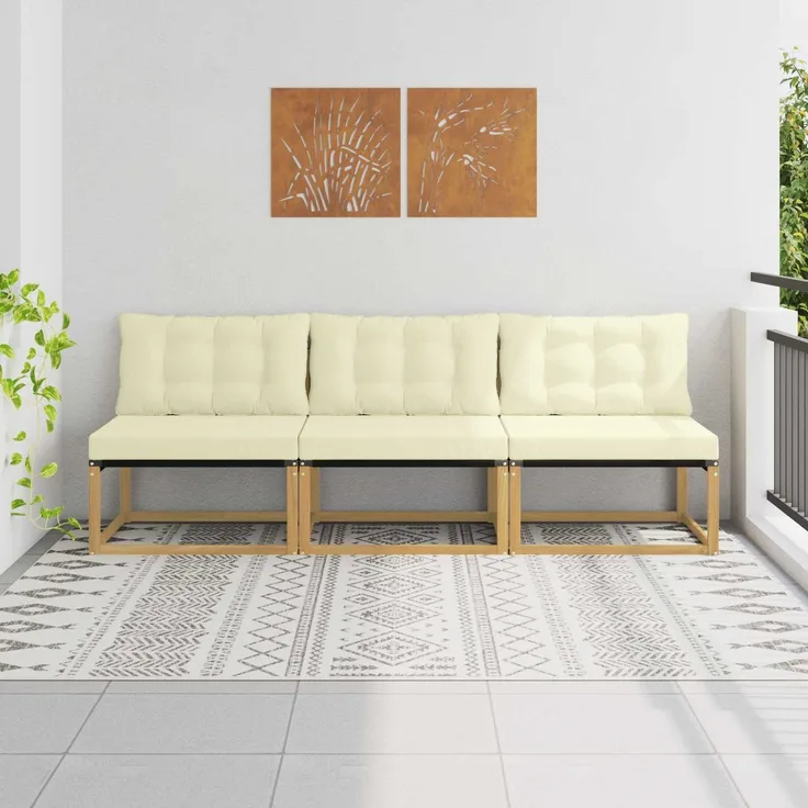 vidaXL Outdoor Mittelsofa Massives Akazienholz und Textilene Weiß 901649
