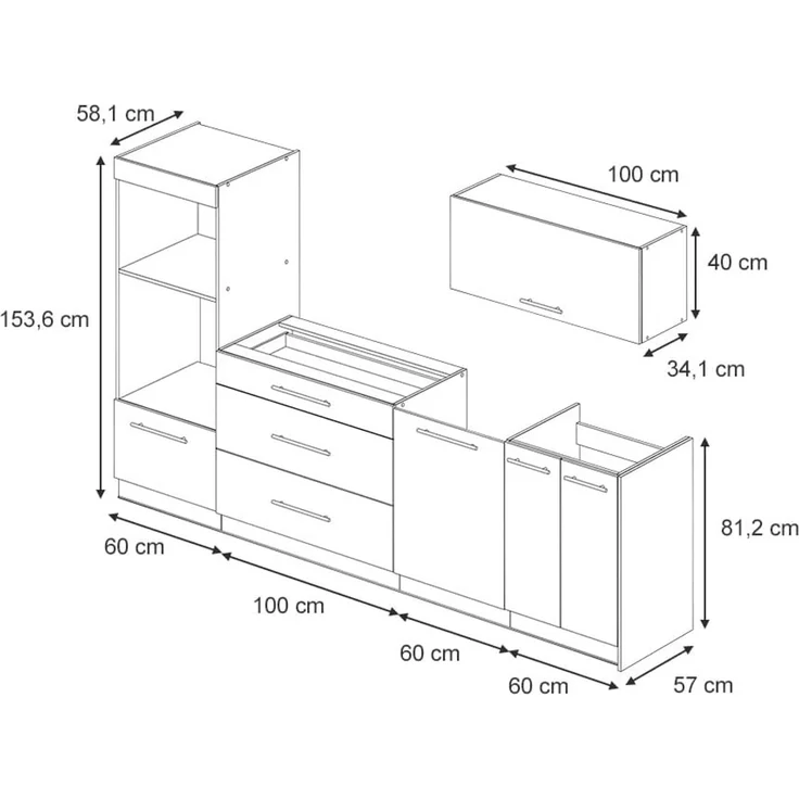 Küchenzeile Fame-Line Goldkraft Eiche/Anthrazit 280 cm ohne Arbeitsplatte Vicco – Bild 3