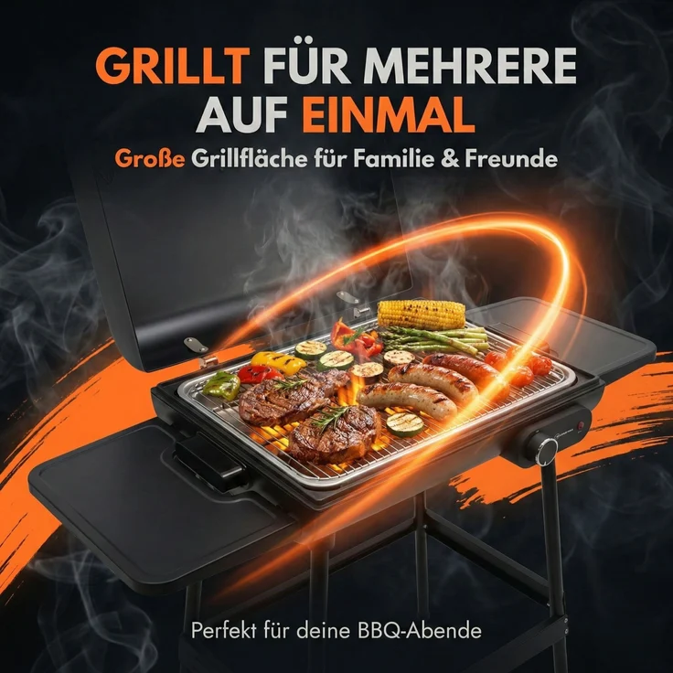Sommertal BBQ928 2in1 Elektrogrill mit Deckel | Tischgrill & Standgrill elektrisch | Antihaft-Grillplatte + Grillrost | 2180W – Bild 6
