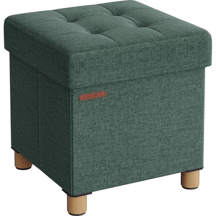 Songmics Sitzbank mit Stauraum, Schuhbank, klappbare Sitztruhe, Aufbewahrungsbox, Fußbank, 38 x 38 x 40 cm, für Wohnzimmer, Schlafzimmer, vintagegrün – Bild 1