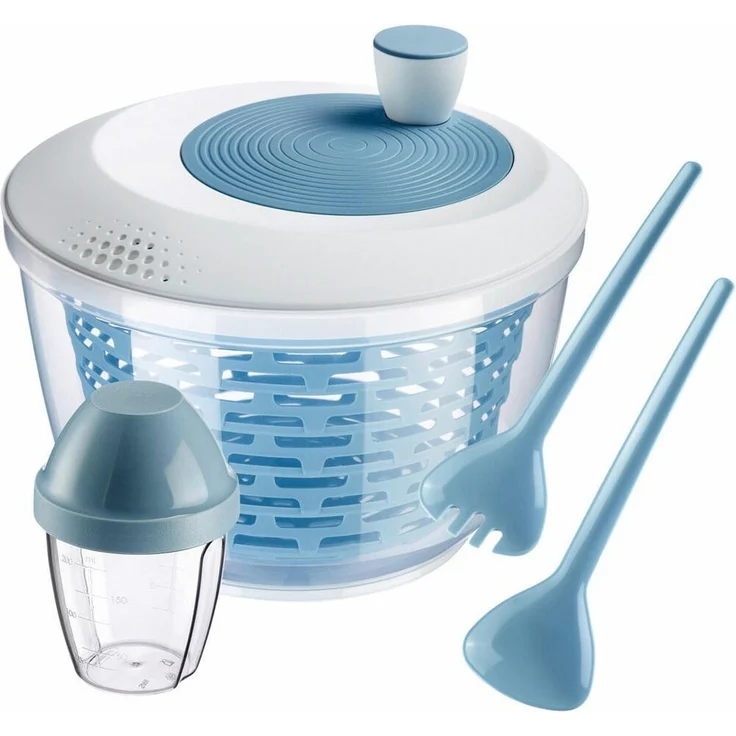 WESTMARK Salatschleuder im Set mit Salatbesteck und Dressingshaker, blau, (Set), 3 teiliges Set, spülmaschinengeeignet – Bild 1