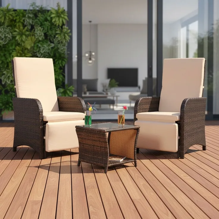 Gartenset 2 Sessel und Tisch Polyrattan Sitzgarnitur Gartenmöbel Lounge Braun