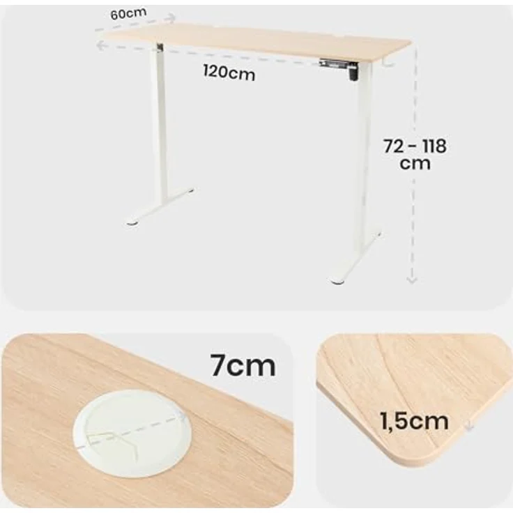 Arebos Schreibtisch Computer-Bürotisch 120 x 60 cm, elektrisch Memory-Funktion, 72-118 cm höhenverstellbar, Hebekapazität: 50 kg – Bild 3