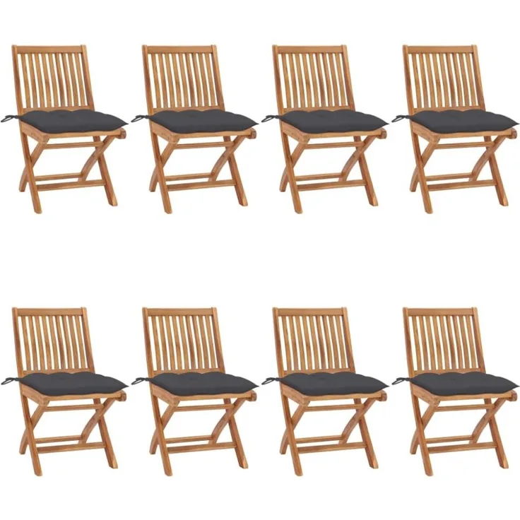 vidaXL Klappbare Gartenstühle mit Kissen 8 Stk. Massivholz Teak 3072876