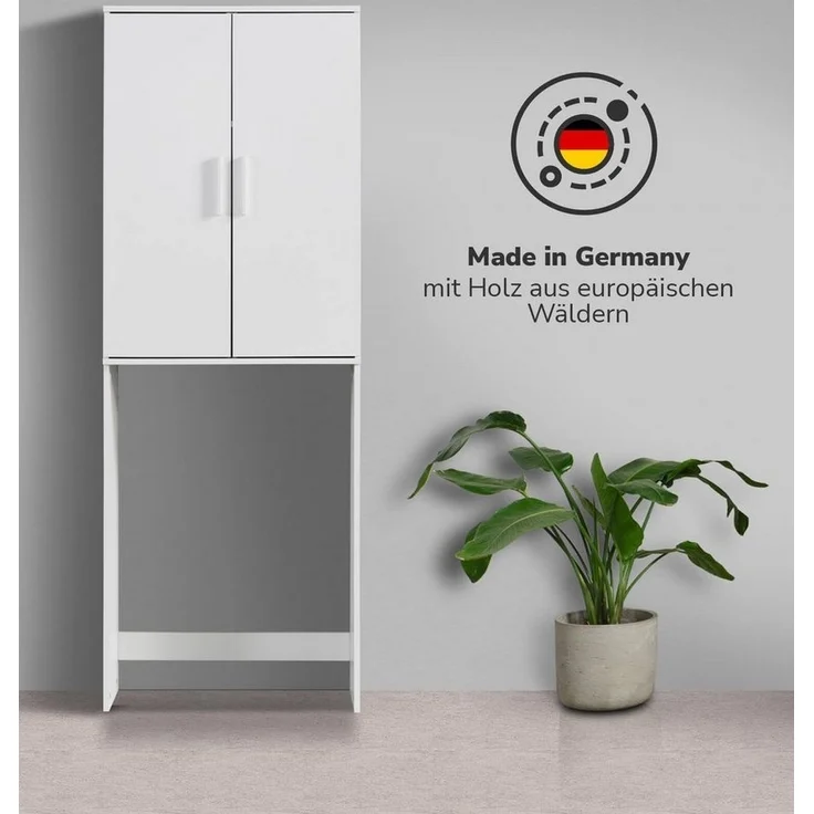 mokebo Waschmaschinenumbauschrank Der Saubermann (mit Türen) Waschmaschinenschrank oder Überbau für Waschmaschinen in Weiß – Bild 2