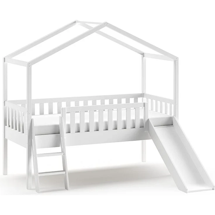 Hausbett mit Rutsche Kapua 209x192x202 Massivholz Weiß – Bild 2