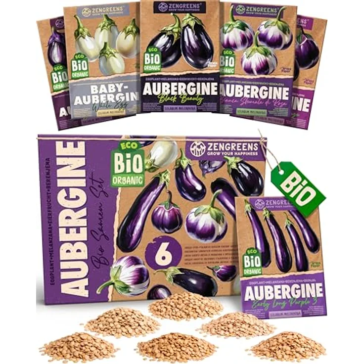 ZenGreens® - Bio Auberginensamen im 6er Set - 6 Aubergine Samen für den einfachen Anbau im Garten, Balkon oder Hochbeet - Pflanzensamen - Saatgut – Bild 2