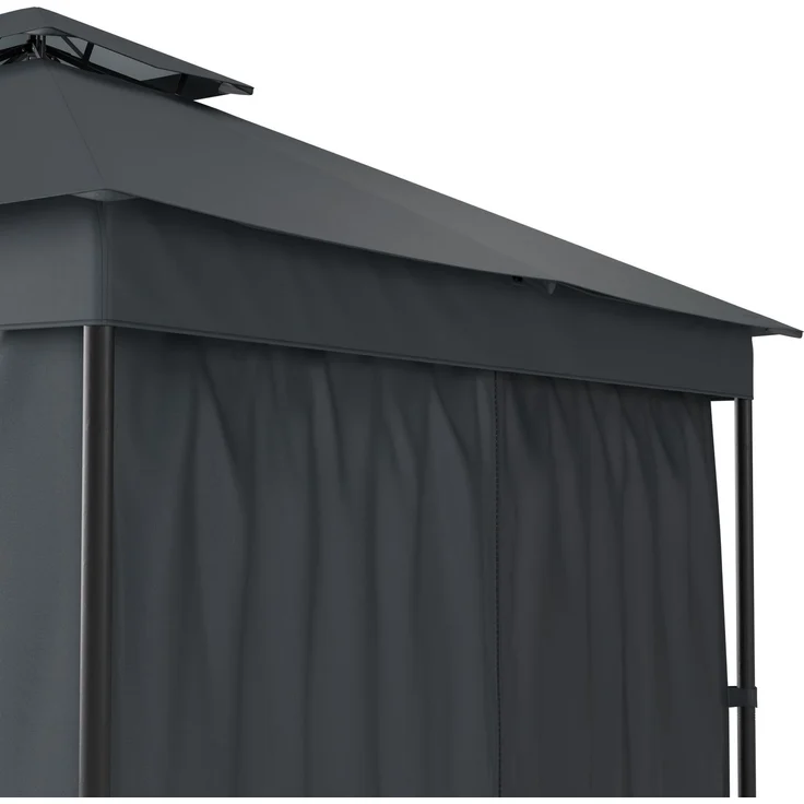 Blumfeldt Mondo Dual Pavillon 3x3 – Doppeldach & Moskitonetze, Wetterfester Metallrahmen, Vorhänge Für Privatsphäre, Gartenpavillon, Leicht Zu Montieren, Dunkelgrau – Bild 11