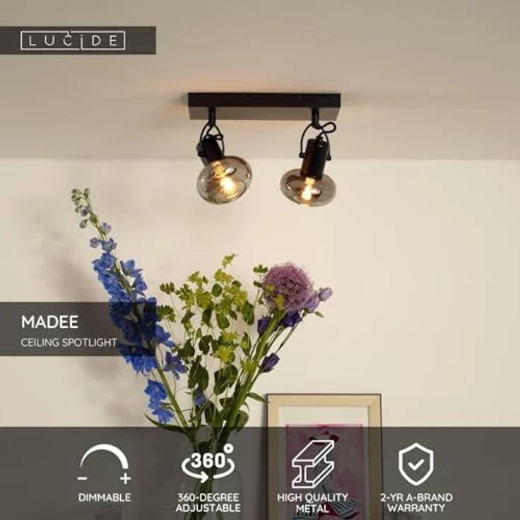 LUCIDE MADEE Deckenstrahler, dreh- und kippbar, 2xE14, Schwarz, für LED-Lichtquellen geeignet – Bild 4